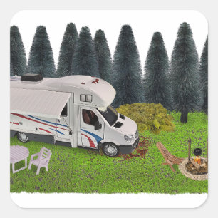 Camping RV in the Forest Camping Spot Square Sticker
