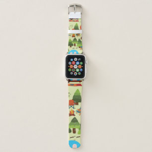 Camping scene - caravan, camping chairs, fire plac apple watch band