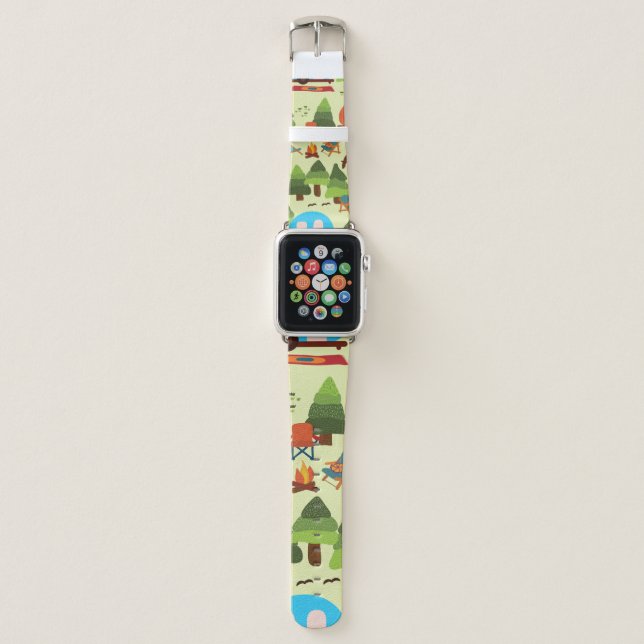 Camping scene - caravan, camping chairs, fire plac apple watch band (Front)