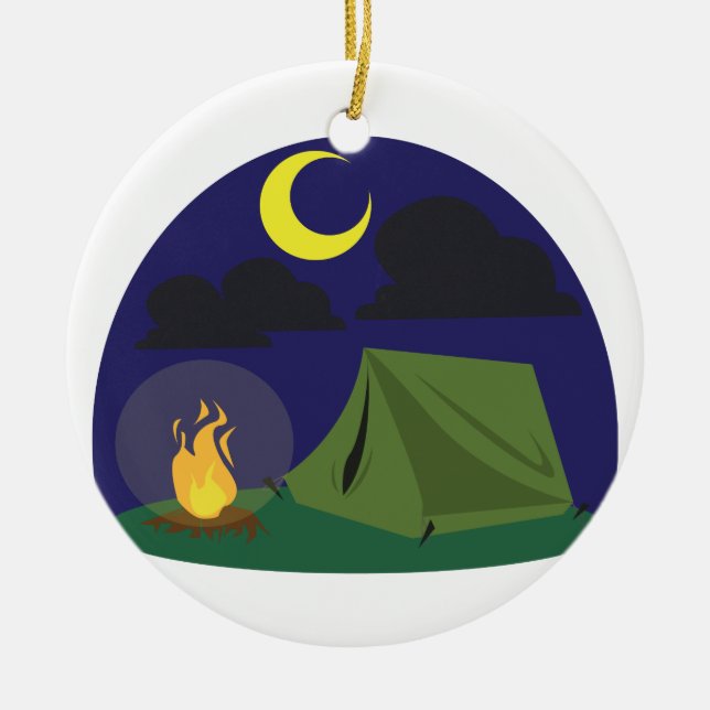 Camping Scene Ceramic Ornament (Front)