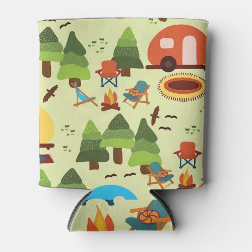 Camping scene seamless vintage pattern can cooler