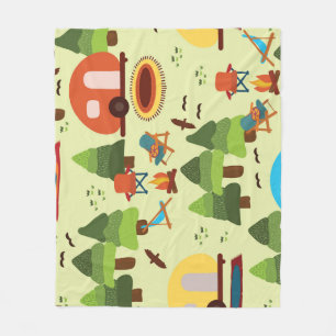 Camping scene, seamless vintage pattern fleece blanket