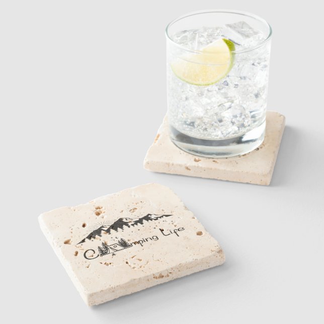 Camping Scene  Stone Coaster (Side)