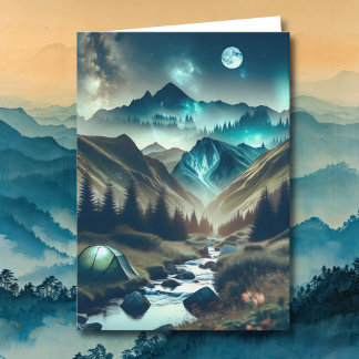 Camping Scene with Mountains and Tent | Birthday Card
