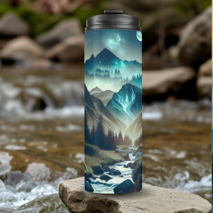 Camping Scene with Mountains and Tent Thermal Tumbler
