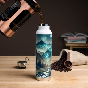 Camping Scene with Mountains and Tent Water Bottle