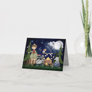 Camping Scout Boy with Raccoon and Opossum Card