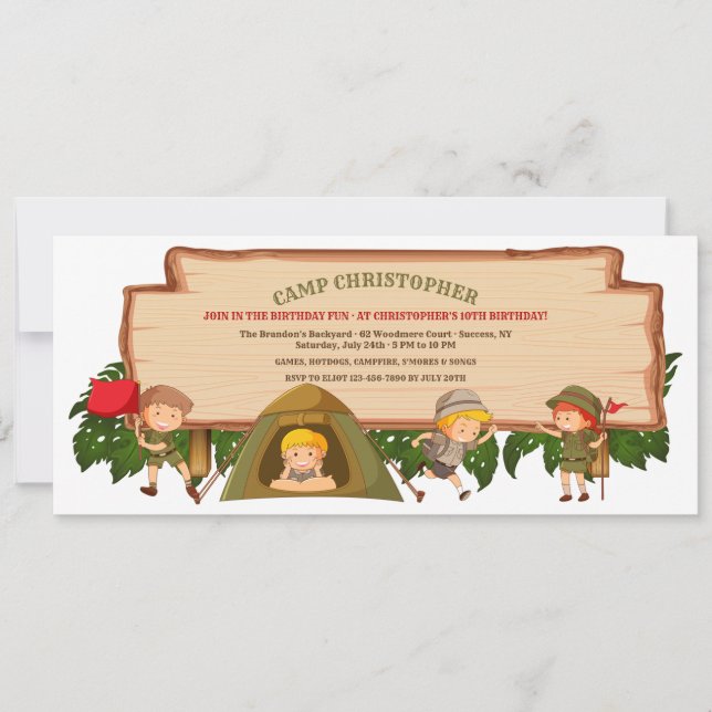 Camping Scouts Birthday Party Invitation (Front)
