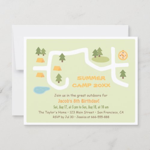 Camping Site Map Birthday Party Invitations