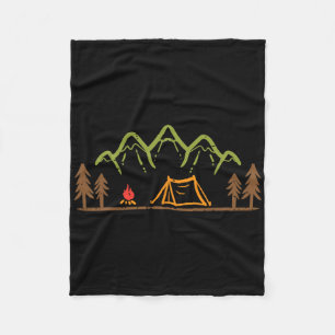 Camping Site Tent Trees Mountain Minimalistic Camp Fleece Blanket