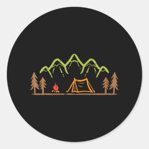 Camping Site Tent Trees Mountain Minimalistic Classic Round Sticker