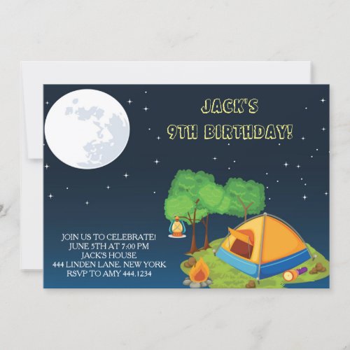 Camping Sleepover Birthday Party Invitations