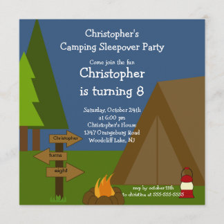 Camping Sleepover Boys Birthday Invitation