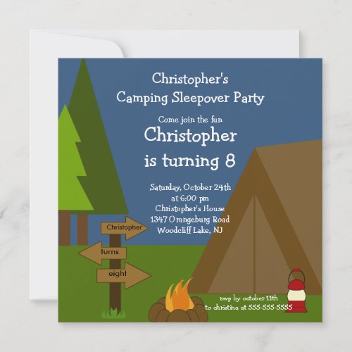 Camping Sleepover Boys Birthday Invitation