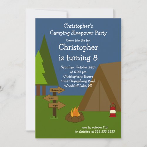 Camping Sleepover Boys Birthday Invitation