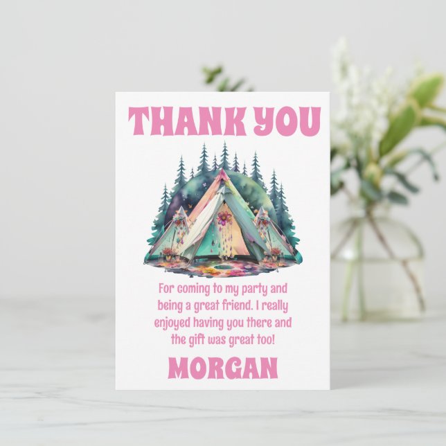 Camping Sleepover Party Thank You Card (Standing Front)