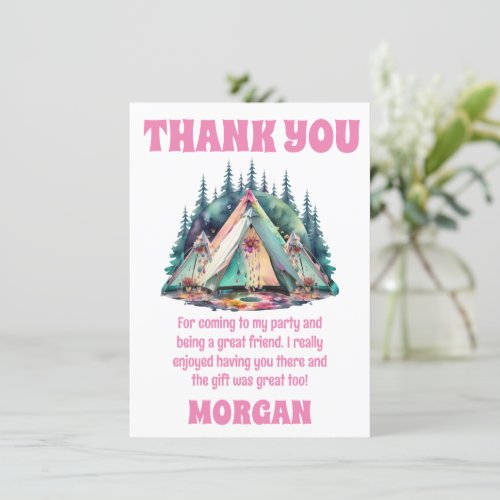 Camping Sleepover Party Thank You Card