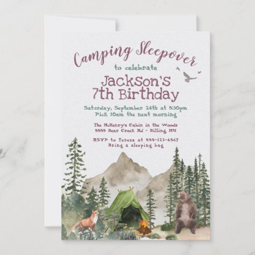 Camping Sleepover Woodland forest Birthday Party I Invitation