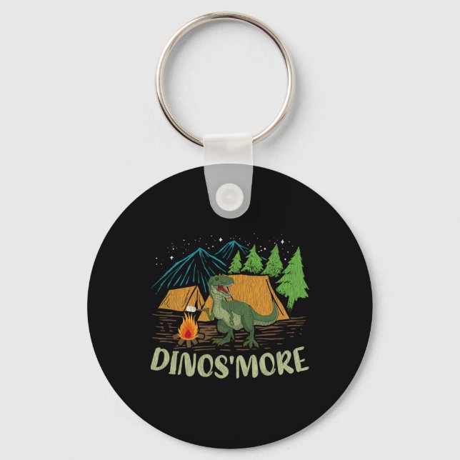 Camping S'more Dinosaur Lover Funny Dinosaur Campi Keychain (Front)