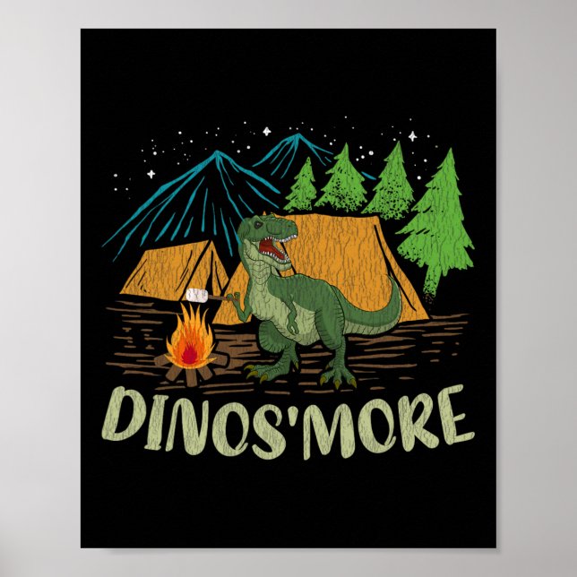 Camping S'more Dinosaur Lover Funny Dinosaur Campi Poster (Front)