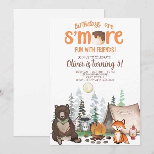Camping smore fun boy birthday invite. invitation (Front/Back)