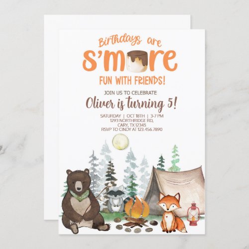 Camping smore fun boy birthday invite invitation