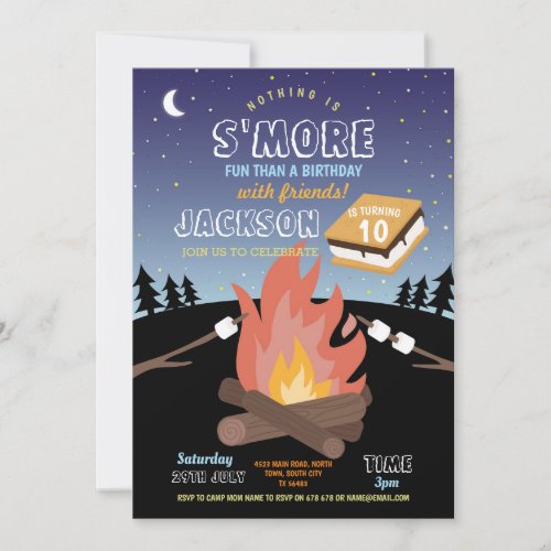 Camping SMore Party Camp Fire Fun Invitation