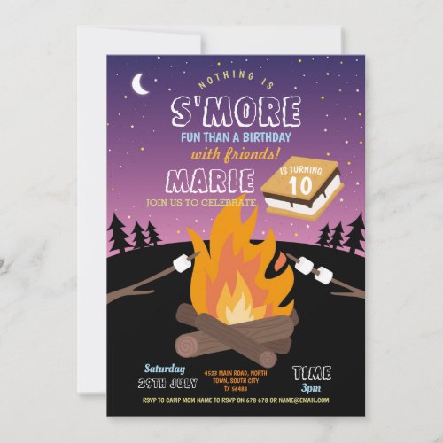 Camping SMore Party Camp Fire Girls Invitation