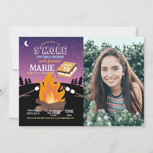 Camping SMore Party Camp Fire Girls Photo Invitation