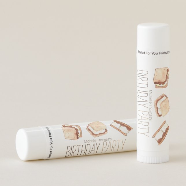 Camping smores birthday favor lip balm (Front)