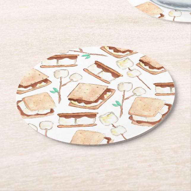 Camping smores birthday party coasters (Angled)