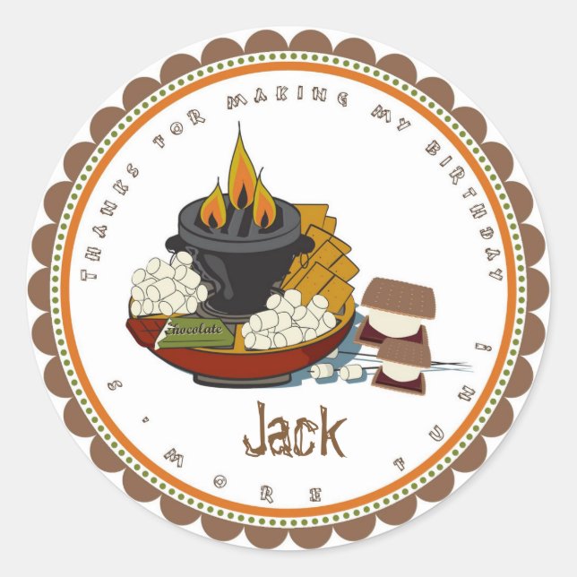 Camping S'mores Birthday Party Favor Stickers (Front)