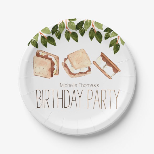 Camping smores birthday party paper plate. plates (Front)