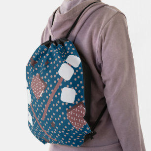 Camping Smores Marshmallows Biscuits Campfire Blue Drawstring Bag