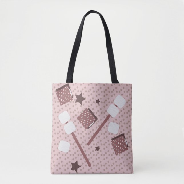 Camping Smores Marshmallows Biscuits Campfire Pink Tote Bag (Front)