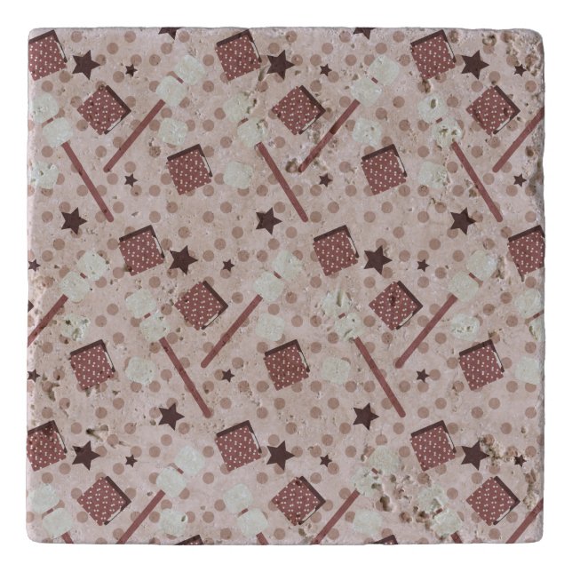 Camping Smores Marshmallows Biscuits Campfire Pink Trivet (Front)