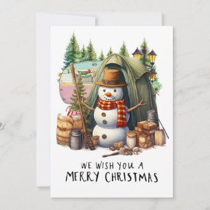 Camping Snowman Christmas Themed for Camper Holiday Card
