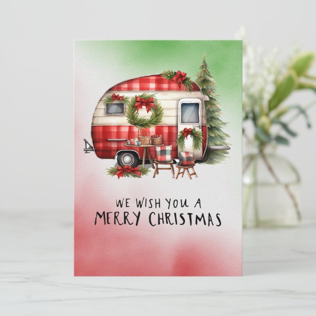 Camping Snowman Christmas Themed  Holiday Card (Standing Front)