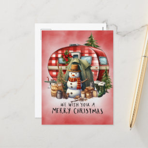 Camping Snowman Christmas Themed Holiday Postcard