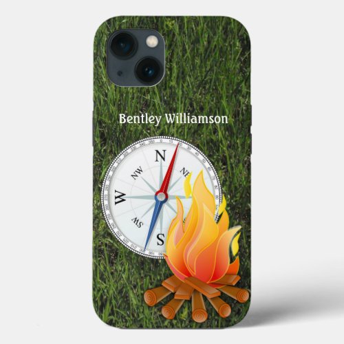 Camping Sport campfire and compass Personalize iPhone 13 Case
