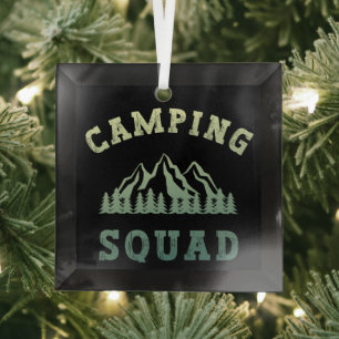 Camping Squad Camping Trip Mountains Outdoors Glass Ornament