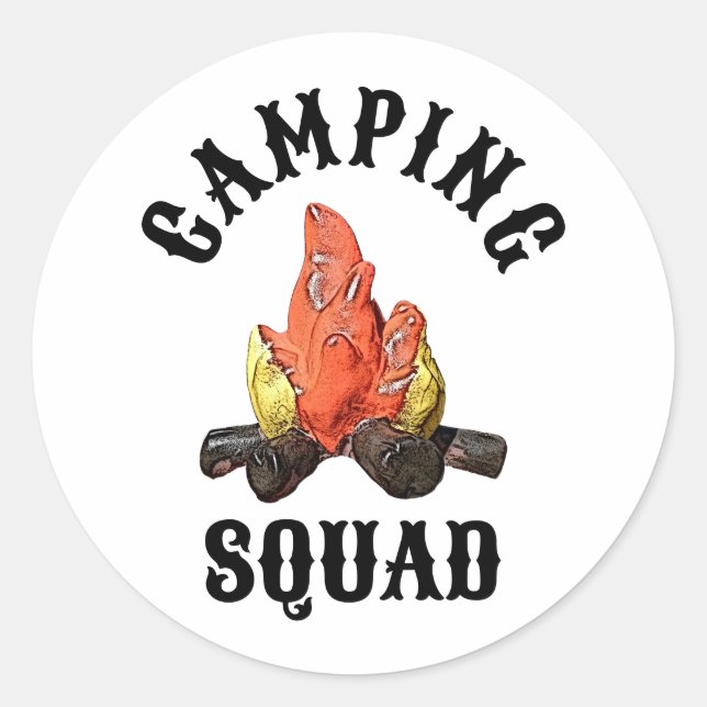 Camping Squad Custom Text Campfire Classic Round Sticker (Front)