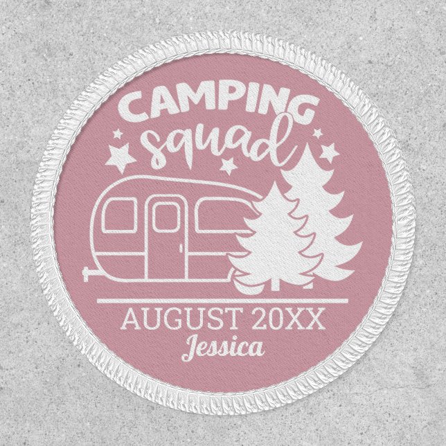 Camping squad family reunion w/ trailer & pines patch (Front)