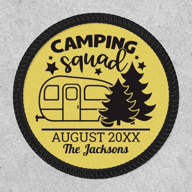 Camping squad family reunion w/ trailer & pines patch (Front)