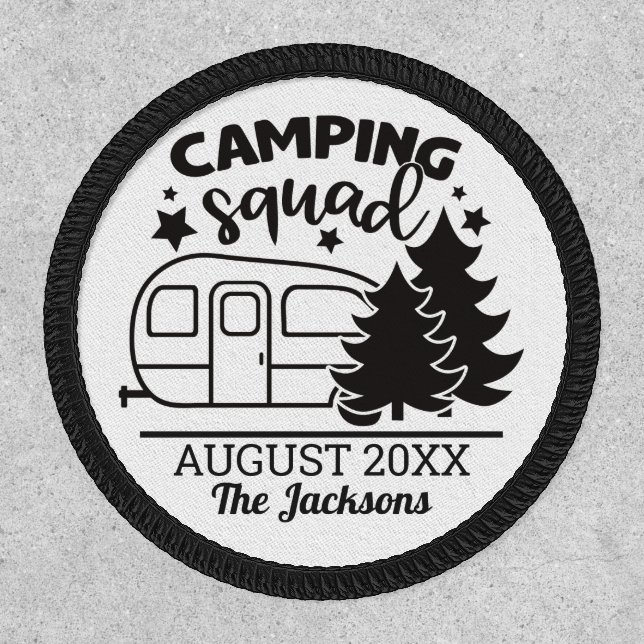 Camping squad family reunion w/ trailer & pines patch (Front)