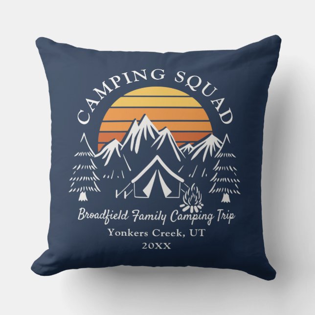 Camping Squad Modern Family Adventure Outdoor Pillow (Front)