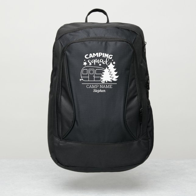 Camping squad trailer & pines camp name custom port authority® backpack (Front)