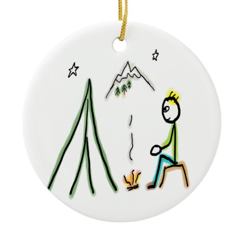 Camping Stickman Ceramic Ornament