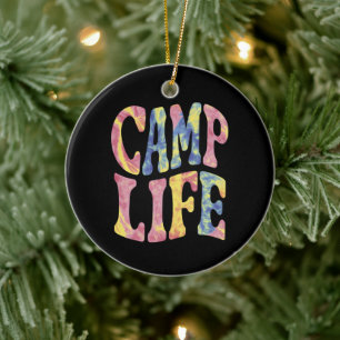 Camping Summer Girls Camp Life Tie-Die Retro  Ceramic Ornament