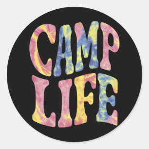 Camping Summer Girls Camp Life Tie-Die Retro Classic Round Sticker